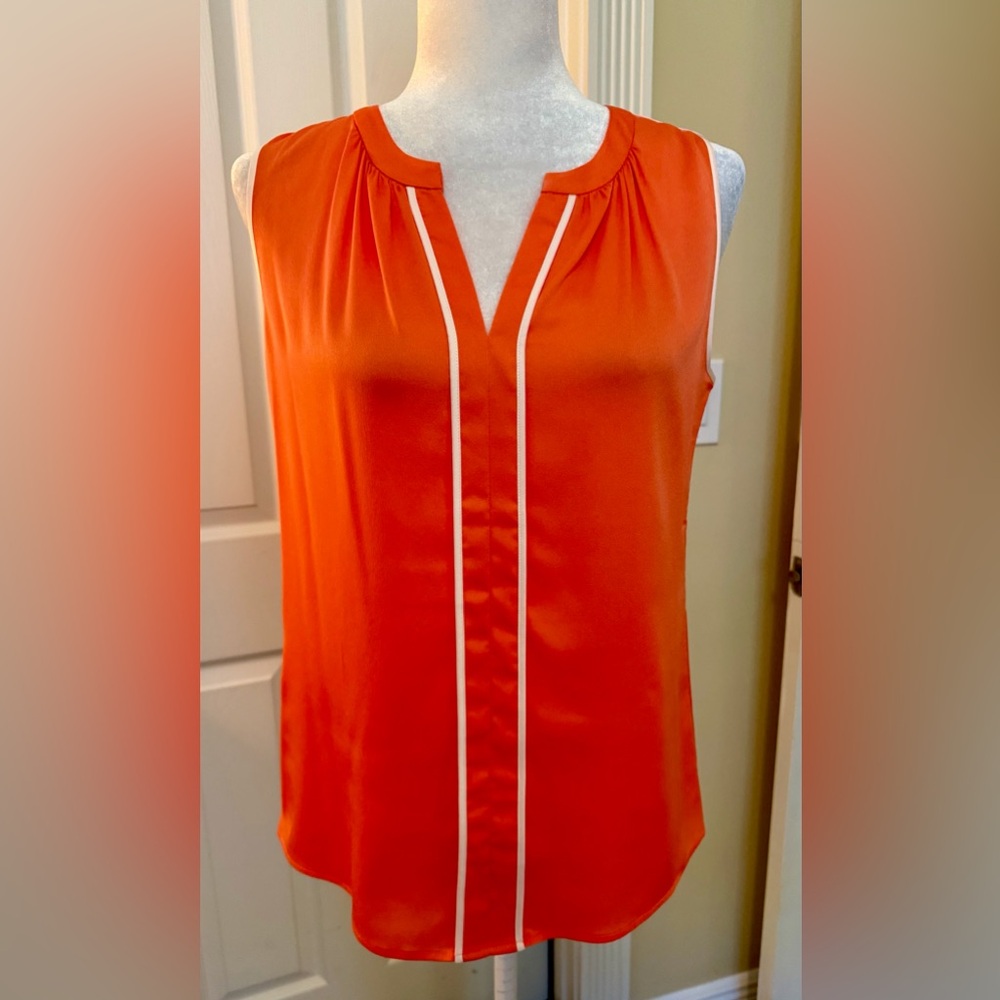NWT - Ann Taylor Orange Blouse with White Trim, Sz S Orig $68-